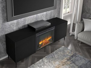 Miniaturka 11 - Nowoczesna czarna szafka RTV z kominkiem, styl industrialny