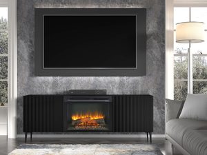Miniaturka 12 - Nowoczesna czarna szafka RTV z kominkiem, styl industrialny
