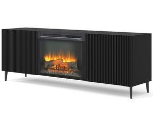 Miniaturka 7 - Przestronna czarna szafka RTV z kominkiem, styl nowoczesny
