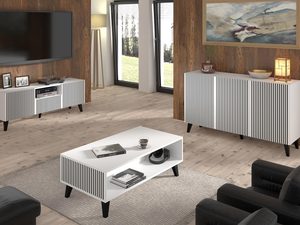 Miniaturka 4 - Przestronna biała komoda z pionowymi listwami, styl minimalistyczny