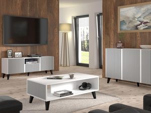 Miniaturka 6 - Biała komoda z pionowymi listwami, czarne nóżki, styl skandynawski