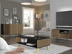 Miniaturka 14 - Przestronna komoda z drewnianymi frontami i czarnymi listwami, styl industrialny