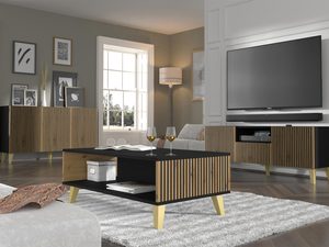 Miniaturka 16 - Czarna ława z pionowymi listwami, złote nóżki, styl industrialny