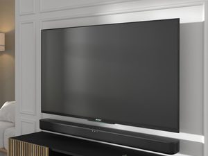 Miniaturka 15 - Nowoczesna drewniana szafka RTV z czarnymi pionowymi listwami, złote nóżki, styl industrialny