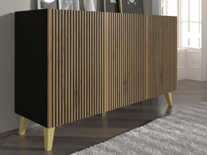 Miniaturka 13 - Nowoczesna komoda z drewnianymi frontami i czarnymi listwami, styl loftowy