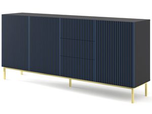 Miniaturka 6 - Nowoczesna granatowa komoda z pionowymi listwami, złote nóżki, styl glamour