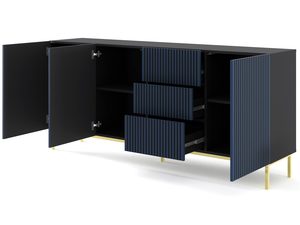 Miniaturka 7 - Granatowa komoda z pionowymi listwami, złote nóżki, styl glamour