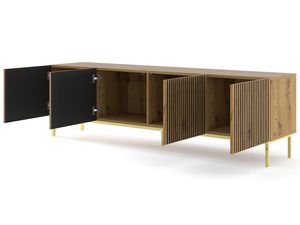 Miniaturka 8 - Drewniana szafka RTV z pionowymi listwami, otwierane drzwi, styl loftowy