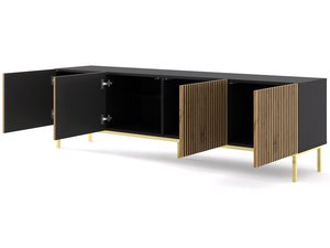 Miniaturka 2 - Drewniana szafka RTV z pionowymi listwami, otwierane drzwi, styl industrialny