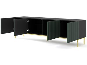 Miniaturka 21 - Zielona szafka RTV z pionowymi listwami, czarne nóżki, styl industrialny