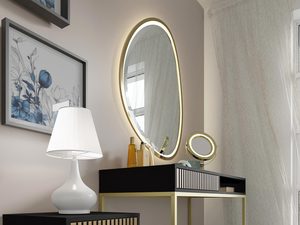 Miniaturka 7 - Nowoczesna czarna toaletka z drewnianymi frontami, złote nóżki, styl industrialny