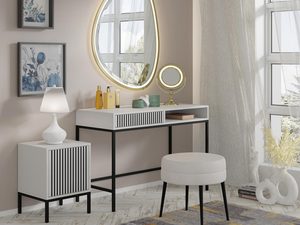 Miniaturka 15 - Biała toaletka z pionowymi listwami, czarne nogi, styl minimalistyczny