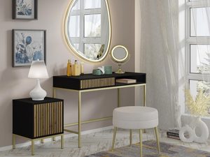 Miniaturka 8 - Nowoczesna czarna toaletka z drewnianymi frontami, złote nóżki, styl industrialny