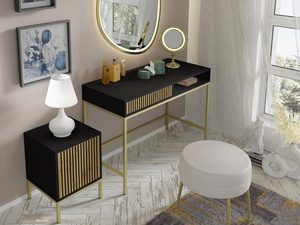 Miniaturka 8 - Nowoczesna czarna toaletka z drewnianymi frontami, złote nóżki, styl industrialny