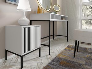 Miniaturka 15 - Nowoczesna biała toaletka z pionowymi listwami, czarne nogi, styl skandynawski