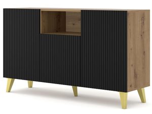 Miniaturka 9 - Nowoczesna czarna komoda z drewnianymi frontami, styl loftowy