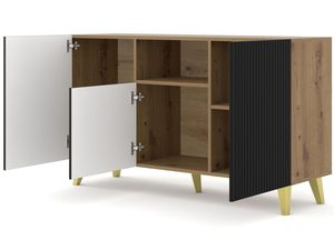 Miniaturka 10 - Nowoczesna czarna komoda z drewnianymi frontami, złote nóżki, styl industrialny