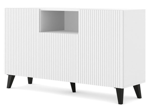 Nowoczesna biała komoda z frezowanymi frontami, styl skandynawski