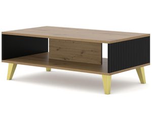 Miniaturka 6 - Przestronna drewniana ława z czarnymi frezowanymi bokami, złote nóżki, styl industrialny