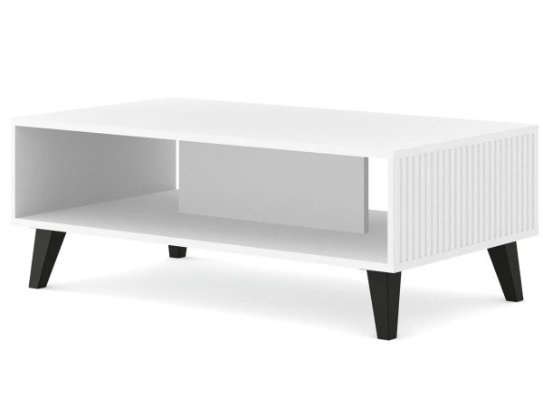 Przestronna biała ława z frezowanymi frontami, styl minimalistyczny