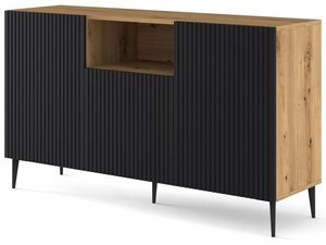 Miniaturka 13 - Nowoczesna czarna komoda z drewnianymi frontami, styl loftowy