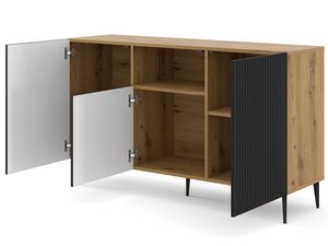 Miniaturka 14 - Czarna komoda z drewnianymi frontami, otwierane drzwi, styl industrialny