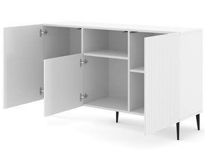 Miniaturka 6 - Nowoczesna biała komoda z frezowanymi frontami, czarne nóżki, styl minimalistyczny