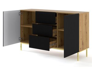 Miniaturka 15 - Komoda z frezowanymi czarnymi frontami, dębowe wnętrze, styl loftowy