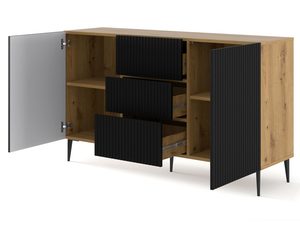 Miniaturka 15 - Komoda z otwartymi drzwiczkami i szufladami, czarny frezowany front