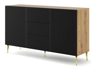 Miniaturka 12 - Komoda z frezowanymi czarnymi frontami, złote nogi, styl glamour
