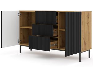 Miniaturka 13 - omoda z frezowanymi czarnymi frontami, dębowe wnętrze, styl loftowy, czarne nóżki