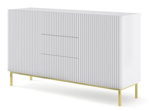 Miniaturka 19 - Komoda z frezowanymi białymi frontami, złote nogi, styl glamour