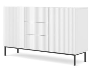 Miniaturka 3 - Komoda z frezowanymi białymi frontami i półkami, metalowe nogi, styl nowoczesny
