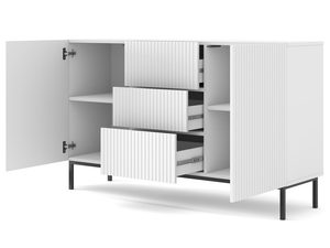 Miniaturka 4 - Komoda z frezowanymi białymi frontami, metalowe nogi, styl nowoczesny
