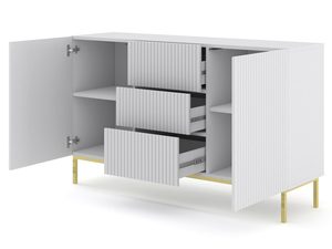 Miniaturka 2 - Komoda z frezowanymi białymi frontami, złote nogi, styl glamour