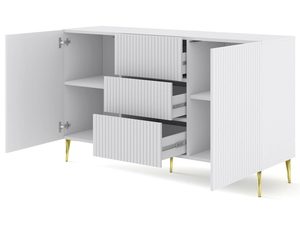 Miniaturka 2 - Komoda z białymi frezowanymi frontami i półkami, metalowe nogi, styl nowoczesny