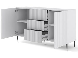 Miniaturka 4 - Biała frezowana komoda z otwartymi szufladami oraz drzwiczkami