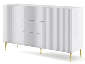 Miniaturka 1 - Komoda z frezowanymi białymi frontami, złote nogi, styl glamour