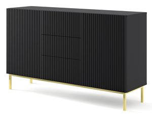 Miniaturka 8 - Komoda z frezowanymi czarnymi frontami, złote nogi, styl glamour