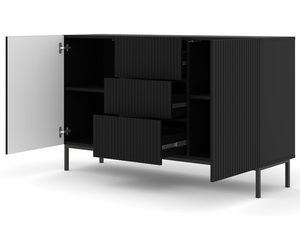 Miniaturka 11 - Komoda z frezowanymi czarnymi frontami i półkami, metalowe nogi, styl industrialny