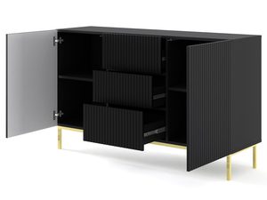 Miniaturka 9 - Komoda z frezowanymi czarnymi frontami, złote nogi, styl glamour