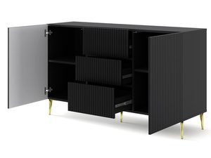 Miniaturka 8 - Komoda z frezowanymi czarnymi frontami i półkami, metalowe nogi, styl industrialny