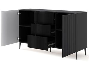 Miniaturka 10 - Komoda z frezowanymi czarnymi frontami i półkami, metalowe nogi, styl loftowy