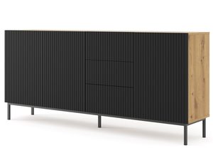 Miniaturka 13 - Komoda z frezowanymi czarnymi frontami, dębowe wnętrze, styl loftowy