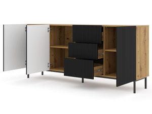 Miniaturka 14 - Komoda z frezowanymi czarnymi frontami, metalowe nogi, styl loftowy