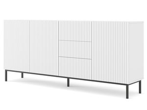 Miniaturka 3 - Komoda z frezowanymi białymi frontami i półkami, metalowe nogi, styl nowoczesny