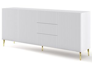 Miniaturka 1 - Szafka RTV z frezowanymi białymi frontami, złote nogi, styl glamour