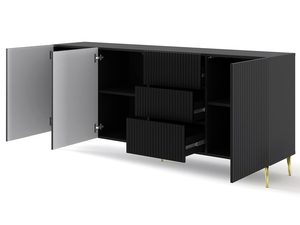 Miniaturka 8 - Szafka RTV z czarnymi frezowanymi frontami i półkami, metalowe nogi, styl industrialny