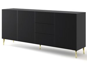 Miniaturka 7 - Szafka RTV z frezowanymi czarnymi frontami, złote nogi, styl glamour