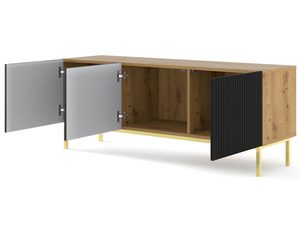 Miniaturka 8 - Komoda z naturalnym dębowym blatem, czarne fronty, złote nogi, styl nowoczesny